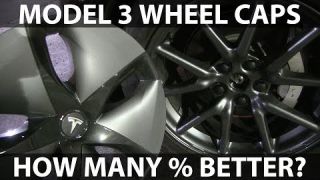 Model 3 med og uten hjulkapsler på. Hva blir strømforbruket?